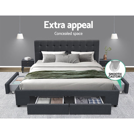 Artiss Bed Frame Double Size with 4 Drawers Grey AVIO.