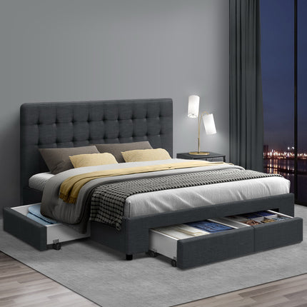 Artiss Bed Frame Double Size with 4 Drawers Grey AVIO.