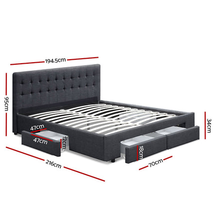 Artiss Bed Frame King Size with 4 Drawers Charcoal AVIO.