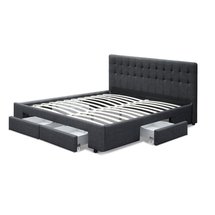 Artiss Bed Frame King Size with 4 Drawers Charcoal AVIO.