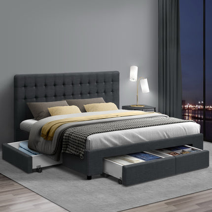 Artiss Bed Frame King Size with 4 Drawers Charcoal AVIO.
