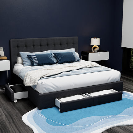 Artiss Bed Frame King Size with 4 Drawers Charcoal AVIO.