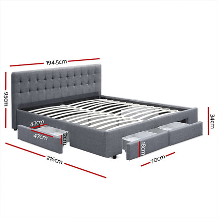 Artiss Bed Frame King Size with 4 Drawers Grey AVIO.
