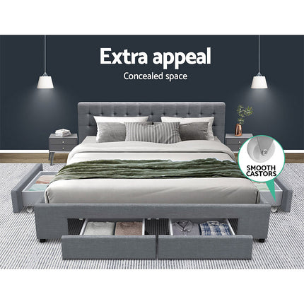 Artiss Bed Frame King Size with 4 Drawers Grey AVIO.