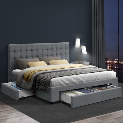 Artiss Bed Frame King Size with 4 Drawers Grey AVIO.