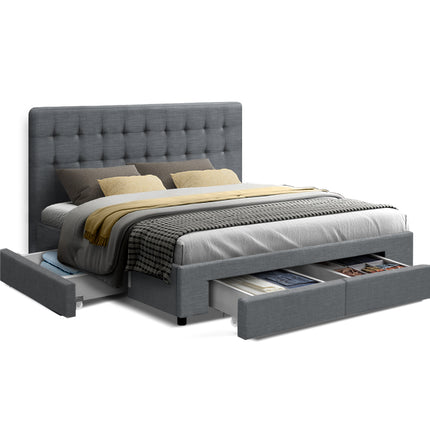 Artiss Bed Frame Queen Size with 4 Drawers Grey AVIO.