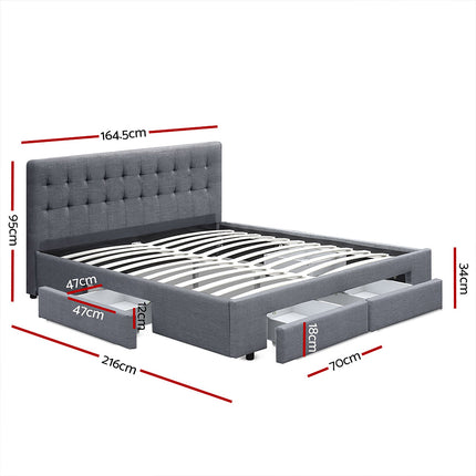 Artiss Bed Frame Queen Size with 4 Drawers Grey AVIO.