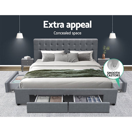Artiss Bed Frame Queen Size with 4 Drawers Grey AVIO.