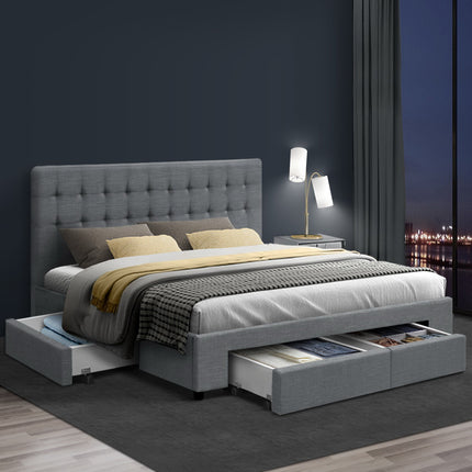 Artiss Bed Frame Queen Size with 4 Drawers Grey AVIO.