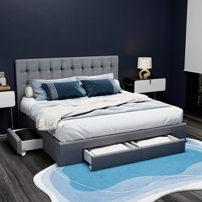 Artiss Bed Frame Queen Size with 4 Drawers Grey AVIO.