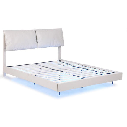 Artiss Double Bed Frame RGB LED Floating Beds Adjustable Headboard Beige White.