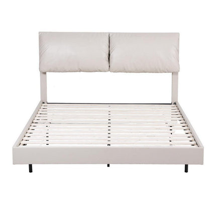Artiss Double Bed Frame RGB LED Floating Beds Adjustable Headboard Beige White.