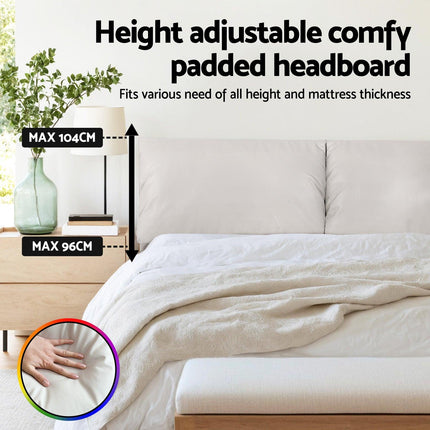 Artiss Double Bed Frame RGB LED Floating Beds Adjustable Headboard Beige White.