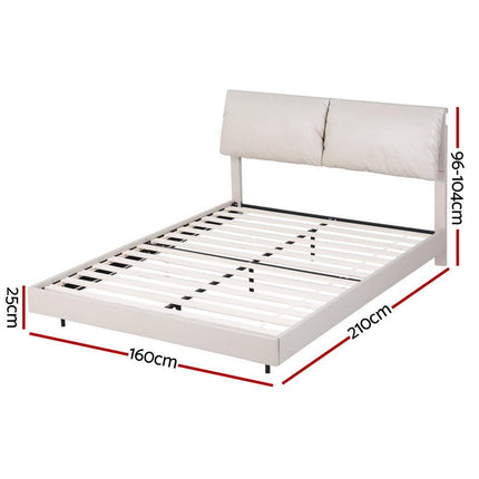 Artiss Queen Bed Frame RGB LED Floating Beds Adjustable Headboard Beige White.