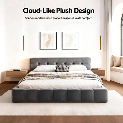 Artiss Double Size Bed Frame Plush Soft Headboard Velvet Platform Base for Modern Bedrooms Grey.