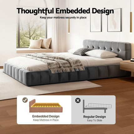 Artiss Double Size Bed Frame Plush Soft Headboard Velvet Platform Base for Modern Bedrooms Grey.