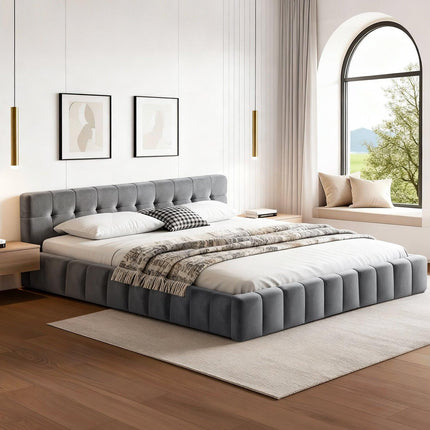 Artiss King Size Bed Frame Plush Soft Headboard Velvet Platform Base for Modern Bedrooms Grey.
