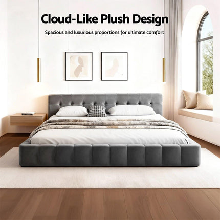 Artiss King Size Bed Frame Plush Soft Headboard Velvet Platform Base for Modern Bedrooms Grey.
