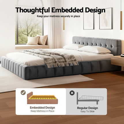 Artiss King Size Bed Frame Plush Soft Headboard Velvet Platform Base for Modern Bedrooms Grey.