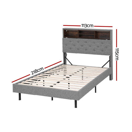 Artiss Bed Frame King Single Size LED Mattress Base Platform with Storage Shelf Hidden Storage Box Grey.