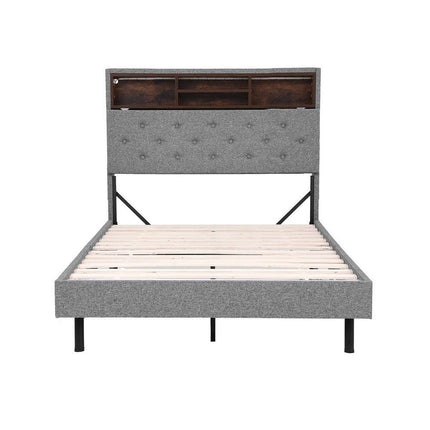 Artiss Bed Frame King Single Size LED Mattress Base Platform with Storage Shelf Hidden Storage Box Grey.