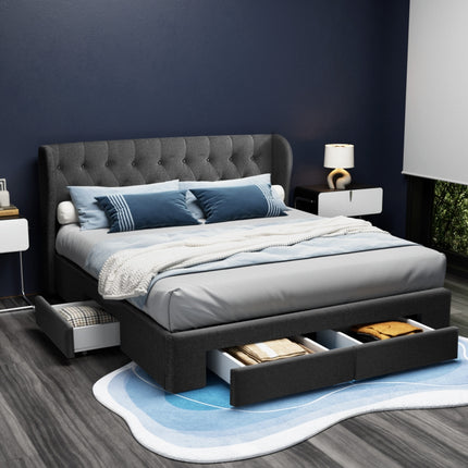 Artiss Bed Frame King Size with 4 Drawers Charcoal MILA.
