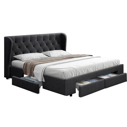 Artiss Bed Frame Queen Size with 4 Drawers Charcoal MILA.
