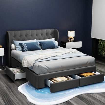 Artiss Bed Frame Queen Size with 4 Drawers Charcoal MILA.
