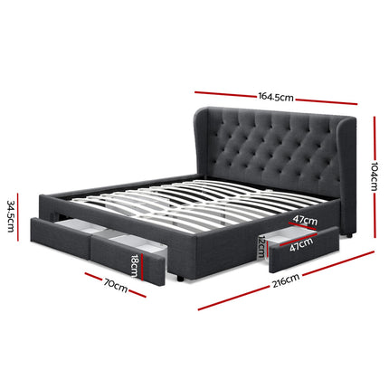 Artiss Bed Frame Queen Size with 4 Drawers Charcoal MILA.