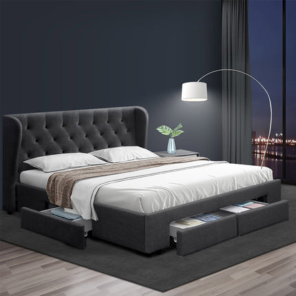 Artiss Bed Frame Queen Size with 4 Drawers Charcoal MILA.