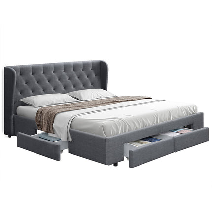 Artiss Bed Frame Queen Size with 4 Drawers Charcoal MILA.