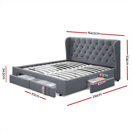 Artiss Bed Frame Queen Size with 4 Drawers Charcoal MILA.