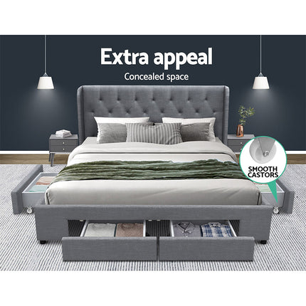 Artiss Bed Frame Queen Size with 4 Drawers Charcoal MILA.