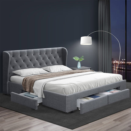 Artiss Bed Frame Queen Size with 4 Drawers Charcoal MILA.