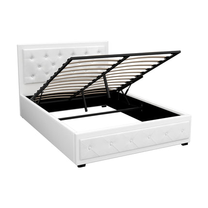 Artiss Bed Frame Double Size Gas Lift White TIYO.