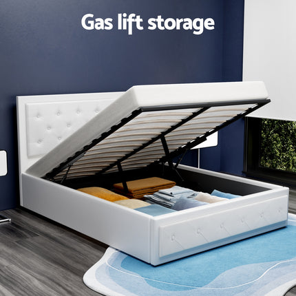 Artiss Bed Frame Double Size Gas Lift White TIYO.