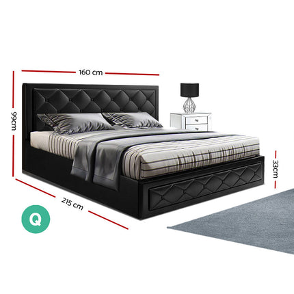 Artiss Bed Frame Queen Size Gas Lift Black TIYO.