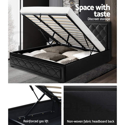 Artiss Bed Frame King Size Gas Lift Black TIYO.