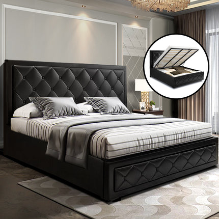 Artiss Bed Frame King Size Gas Lift Black TIYO.