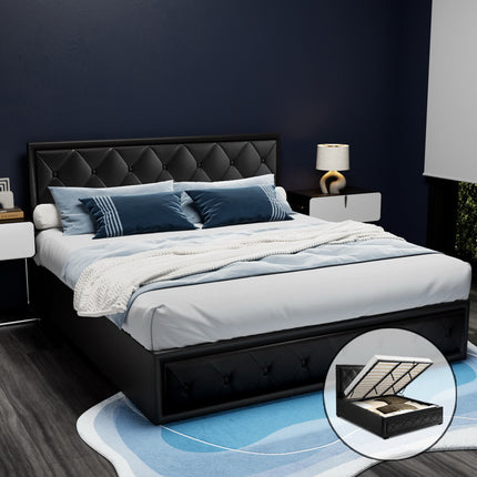 Artiss Bed Frame King Size Gas Lift Black TIYO.