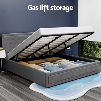 Artiss Bed Frame King Size Gas Lift Grey TIYO.