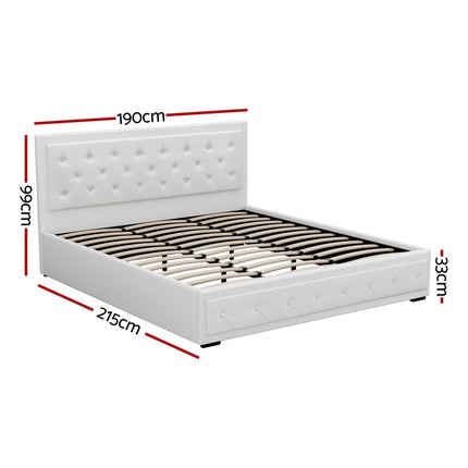 Artiss Bed Frame King Size Gas Lift White TIYO.