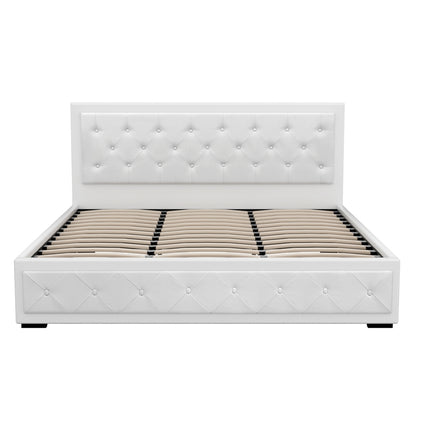 Artiss Bed Frame King Size Gas Lift White TIYO.
