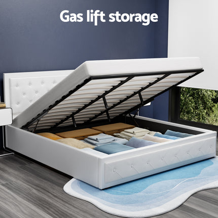 Artiss Bed Frame King Size Gas Lift White TIYO.