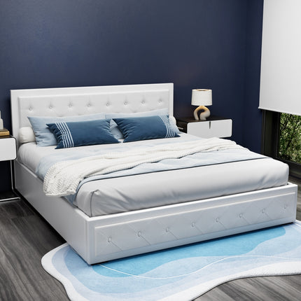 Artiss Bed Frame King Size Gas Lift White TIYO.