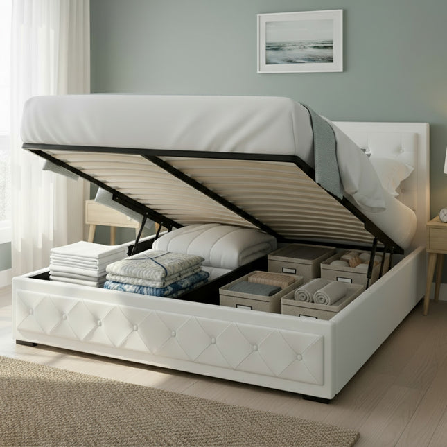 Artiss Bed Frame King Size Gas Lift White TIYO.