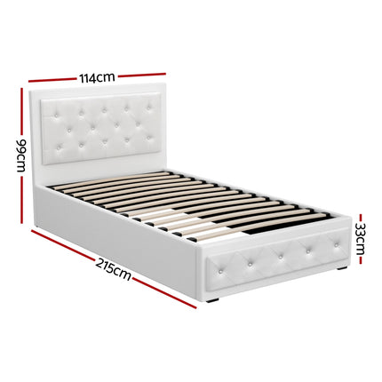 Artiss Bed Frame King Single Size Gas Lift White TIYO.