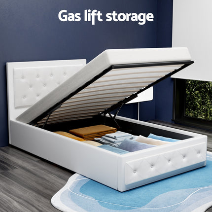 Artiss Bed Frame King Single Size Gas Lift White TIYO.