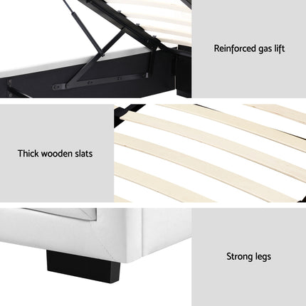 Artiss Bed Frame King Single Size Gas Lift White TIYO.