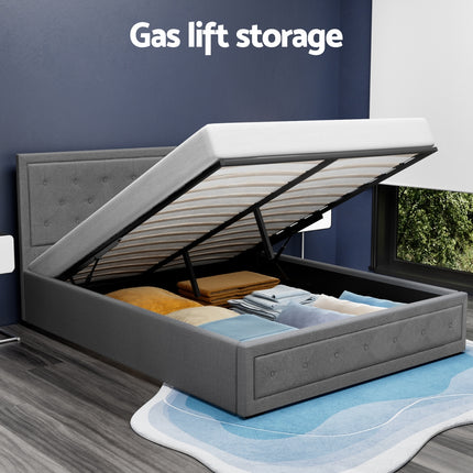 Artiss Bed Frame Queen Size Gas Lift Grey TIYO.
